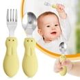 thumbnail image 1 of Set of 2 Stainless Steel Pre-Cutlery Spoon and fork Set, Baby Toddler Stainless Steel with Silicone Utensil Set, Baby Toddler Spoon fork Silverware Set, Yellow, 1 of 9