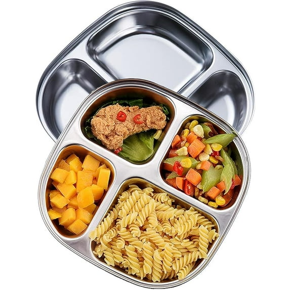 Set of 2 Stainless Steel Rectangular Divided Plates Tray 5 Sections ...