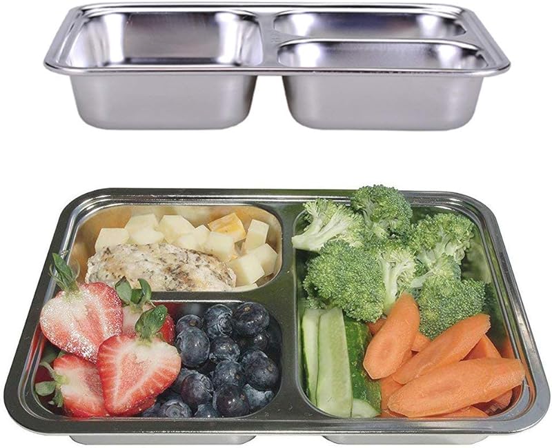 Set of 2 Stainless Steel Rectangular Divided Plates Tray 5 Sections ...