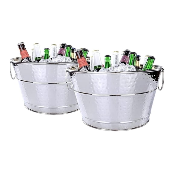 Set of 2 Stainless Steel Wine Buckets, Large Champagne Bucket (2-Pack), Premium Leak & Rust Resistant, Sealed, Ice Buckets for Parties - 15 Quart Metal Basket (2-Pack)