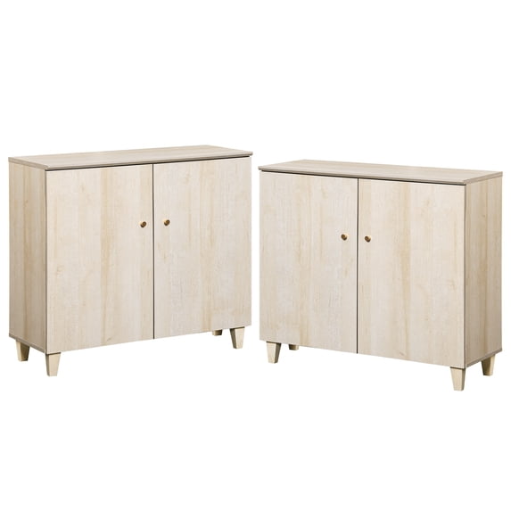 Set of 2 Storage Cabinet with 2 Doors, Modern Accent Cabinets with Solid Wood Legs, Anti-tip Kits, for Living Room, Dining Room Bedroom Hallway, Natural Oak