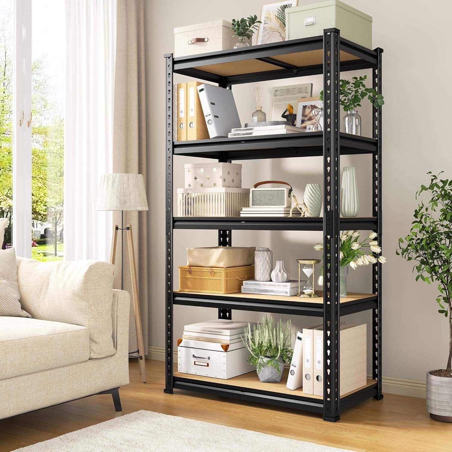 Set of 2 Storage Shelves 5 Tier Garage Shelving Heavy Duty Metal ...