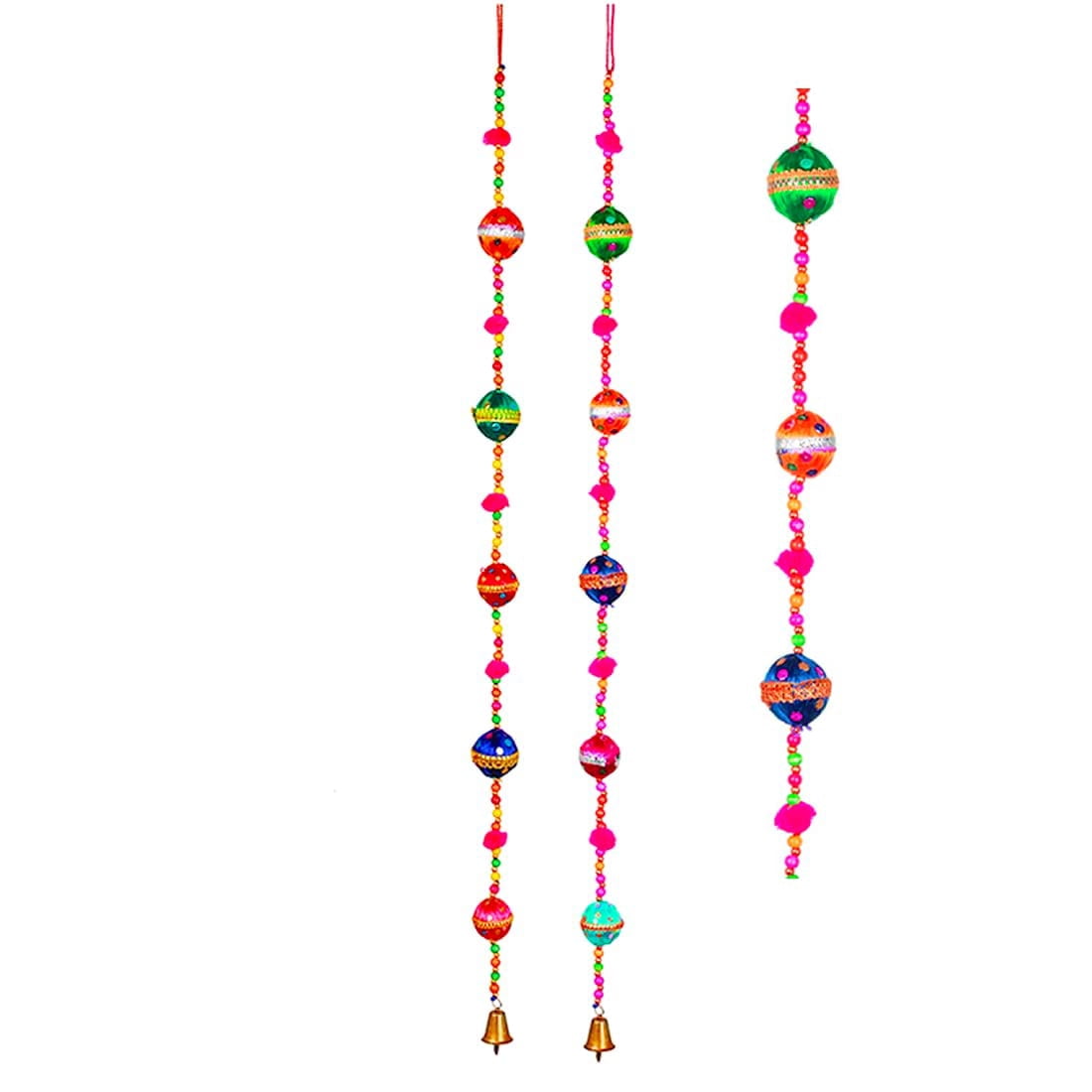 Milticolor Strings Set of 2 Strings Multicolor Boll Hanging Garlands with Bell Indian Door ...