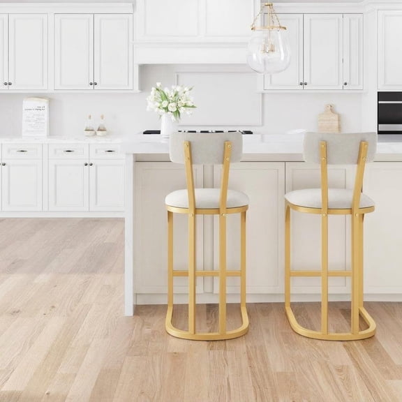Set of 2 Suede Upholstered Bar Stools with Backrest, Mid Century Modern Style – Sturdy U-Shaped Metal Legs for Kitchen Island, Dining Room or Home Bar