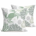 thumbnail image 1 of Set of 2 Summer Pillow Covers 20x20 Inch, Sage Green Crab Coral Seashell Nautical Coastal Ocean Decorative Throw Pillow Cases Cotton Cushion Covers for Sofa Couch Bed Living Room Bedroom Home Decor, 1 of 9
