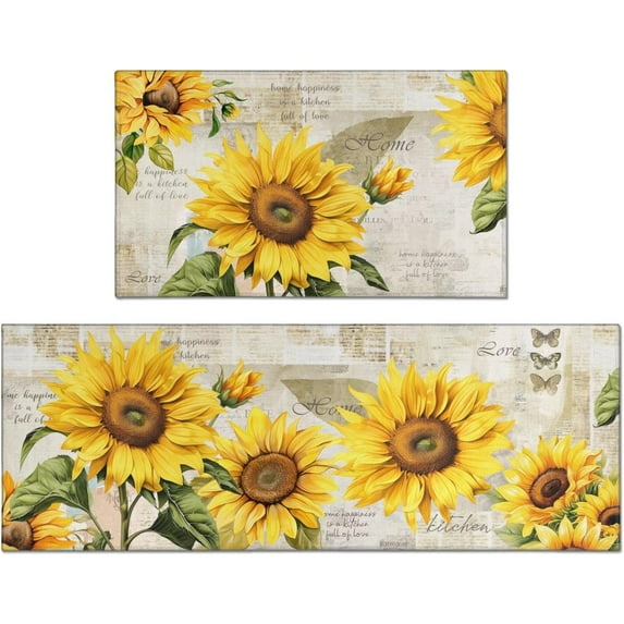 Set of 2 Sunflower Kitchen Decor Rugs Set, Farmhouse Country Kitchen Rugs and Mats Non Skid Washable Absorbent Microfiber Kitchen Mats for Floor Mats Accessories Decoration 17"x47"+17"x30"