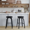 thumbnail image 1 of Set of 2 Swivel Bar Stools, 30 Inch Backless Counter Height Stools with Fabric Upholstered Seat, Solid Wood Legs and Metal Footrest for Home Bars, Kitchen Island, Black, 1 of 7
