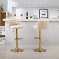 thumbnail image 1 of Set of 2 Swivel Bar Stools with Adjustable Height and Footrest, Counter Height Bar Chairs with Gold Metal Base, Kitchen Island Chairs for Dining Room, Living Room, Beige, 1 of 9