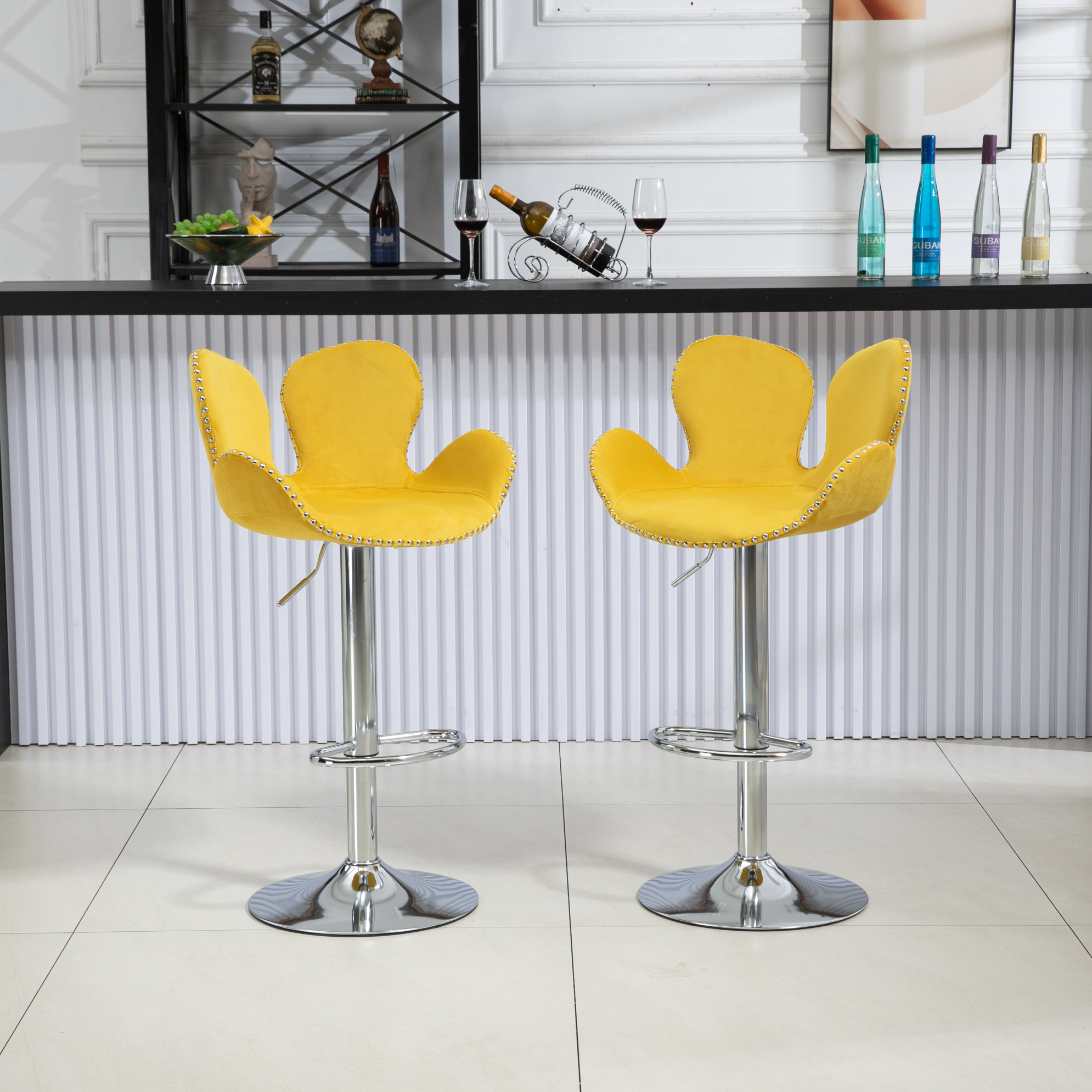 Set of 2 Swivel Bar Stools with Adjustable Height, Kitchen Island ...