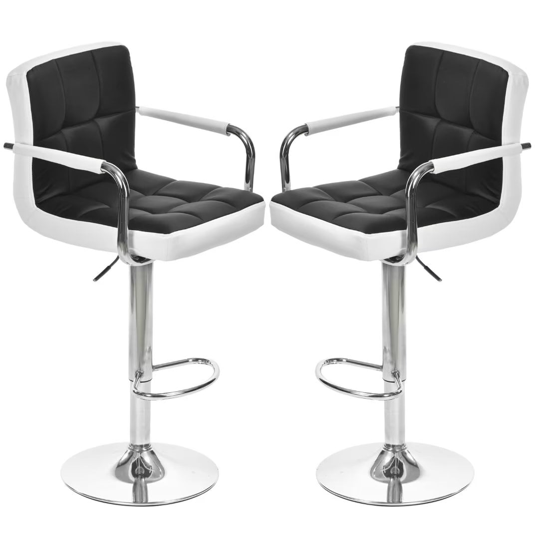 Set of 2 Swivel Bar Stools with Footrest and 2Color Leather Design