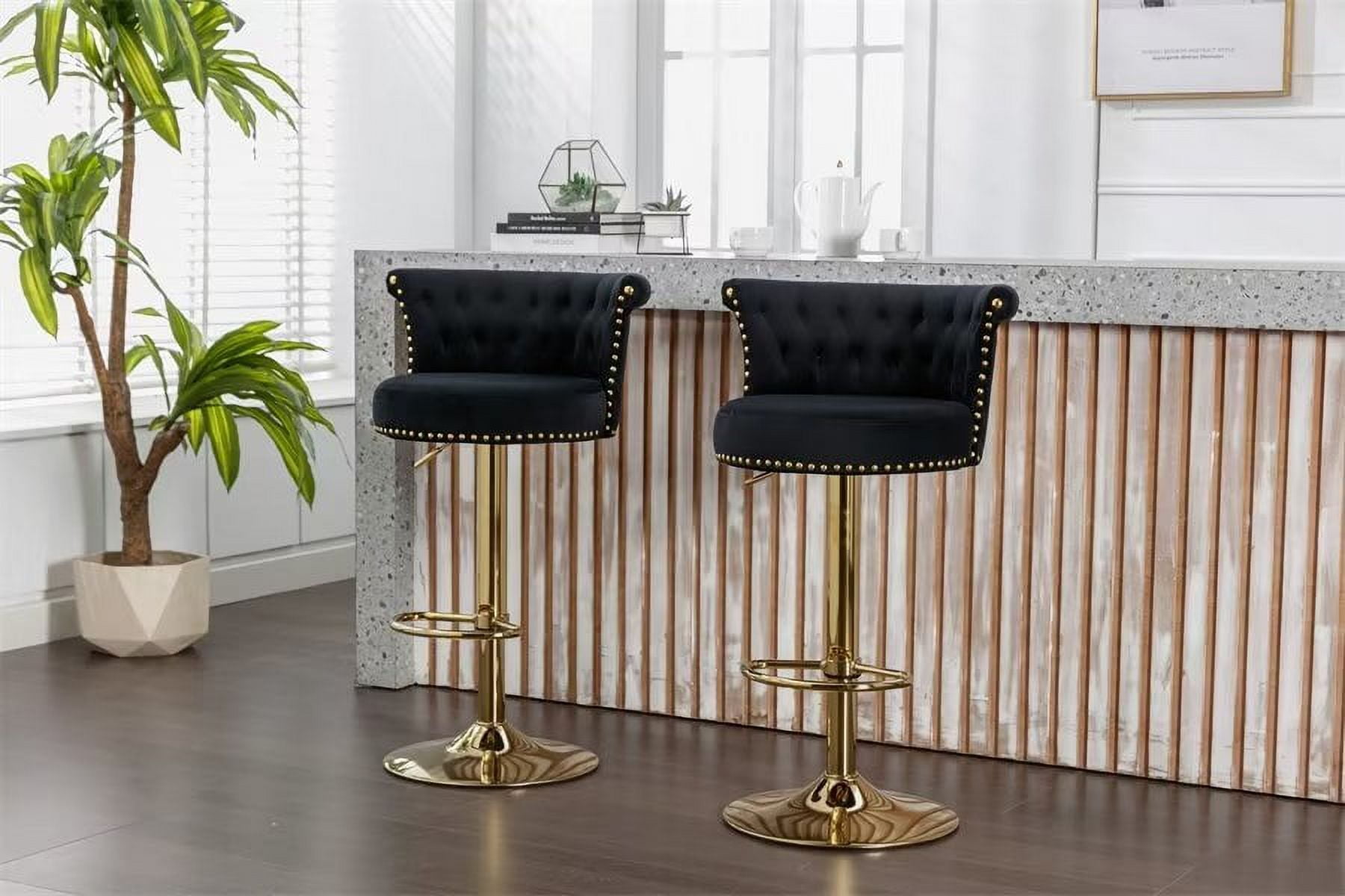 Set of 2 Swivel Bar Stools, Velvet Counter Height Chairs with Adjustable Height, Kitchen Island ...