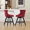 thumbnail image 1 of Set of 2 Swivel Bar Stools, Velvet Upholstered Button Tufted Barstools with Wooden Legs and Chrome Nailhead Trim, Red Counter Height Stools for Kitchen Island, Dining Room, 1 of 24