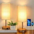 Set of 2 Table Lamps with 2 USB Ports, Modern Bedside Lamps, Desk Lamps