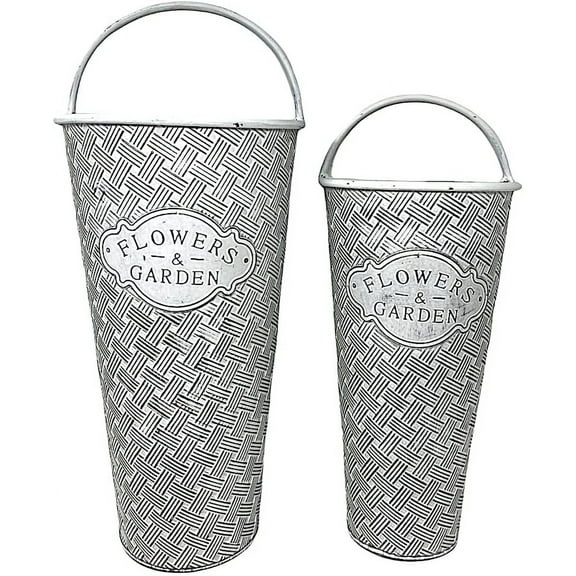 Set of 2 Tall Whitewashed Metal Half Buckets Wall Planters Hanging Containers Organizer For Living Artificial Fake Flowers Plants Succulents Indoor Outdoor 19" & 16" H