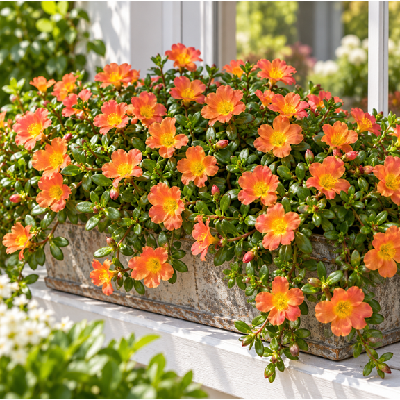 Set 2 Tangerine Portulaca Live Plants, 4-6 Inch Tall, Orange Flowering Garden Plants for Patio, Containers and Outdoor Spaces