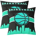 thumbnail image 1 of Set of 2 Teen Boys Basketball Throw Pillow Covers Sports Cushion Covers 18x18 Inch, Cityscape Pillow Covers Kids Youth Gaming Gamer Decorative Pillow Covers, Teal Black, Bedroom Decor, 1 of 6