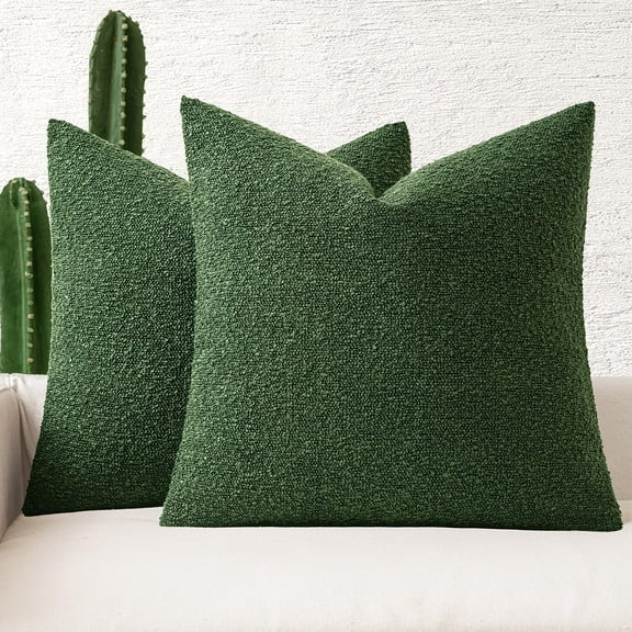 SANMADROLA Set of 2 Textured Boucle Throw Pillow Covers 18x18 Inch Accent Solid Pillow Cases Cozy Soft Decorative Couch Cushion Case for Chair Sofa Bedroom Living Room Home Decor, Green