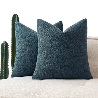 SANMADROLA Set of 2 Textured Boucle Throw Pillow Covers 18x18 Inch Accent Solid Pillow Cases Cozy Soft Decorative Couch Cushion Case for Chair Sofa Bedroom Living Room Home Decor, Gray Blue