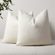 SANMADROLA Set of 2 Textured Boucle Throw Pillow Covers 18x18 Inch Accent Solid Pillow Cases Cozy Soft Decorative Couch Cushion Case for Chair Sofa Bedroom Living Room Home Decor, Beige