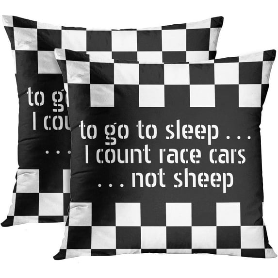 Set of 2 Throw Pillow Cover Car Cool Black White Formula Checkered Pattern Motorsport Decorative Pillow Case Home Decor Square 16 x 16 inch Pillowcase