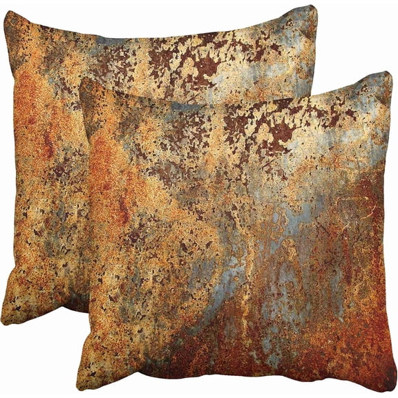 Set of 2 Throw Pillow Covers Brown Rust Colorful Metal Rusty Steel Iron Structure Wall Door Modern Abstract Decorative Square 16x16 Inches Pillowcases Home Decor Cases Cover