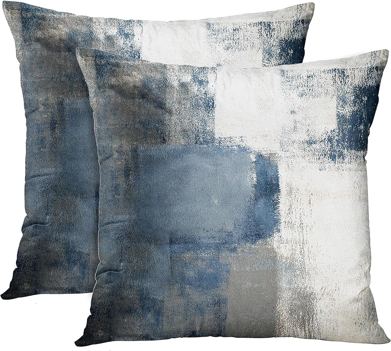Set of 2 Throw Pillow Covers Modern Abstract Painting Blue White and