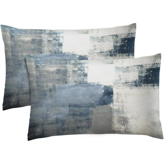 Set of 2 Throw Pillow Covers Modern Abstract Painting Blue White and Gray Decorative Sofa Pillow Cases Home Decor Standard Rectangle 12x20 Inches Pillowcases