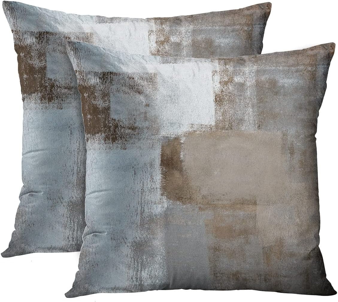 Image showcasing Set of 2 Throw Pillow Covers Modern Abstract Painting Blue White and ...