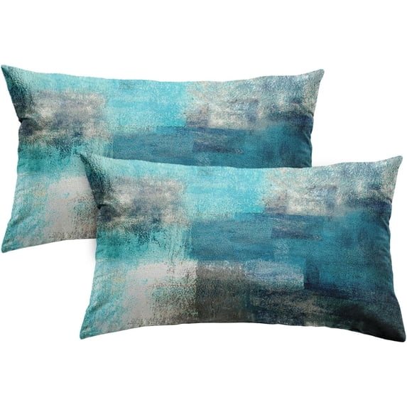 Set of 2 Throw Pillow Covers Modern Abstract Painting Blue White and Gray Decorative Sofa Pillow Cases Home Decor Standard Square 24x24 Inches Pillowcases