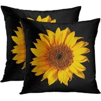 Set of 2 Throw Pillow Covers Sunflower Yellow Black Sun Flowers Decor Pillowcases Polyester 16 X 16 Inch Square Hidden Zipper Home Cushion Decorative Pillowcase