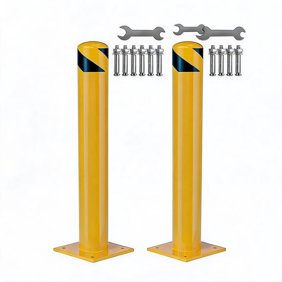 Set of 2 Traffic Delineator Posts with Reflective Tape & Anchor Bolts,48-Inch Safety Cones for Construction Zones, Parking Areas, and Crowd Management