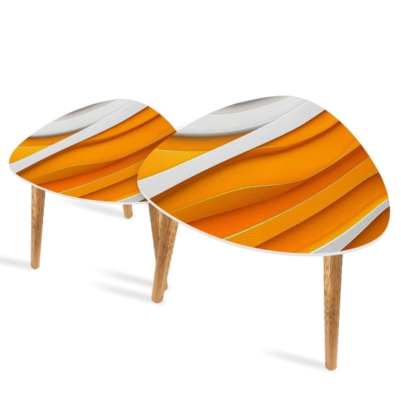 Set of 2 Triangle End Table Abstract Orange White Lines Swirling Patterns Smooth Sheen Set of 2 Side Tables End Tables, Nesting Tables for Living Room