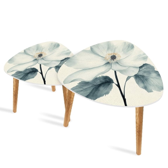 Set of 2 Triangle End Table Blue Botanical Floral Minimalist Flower Wildflower Flowers Set of 2 Side Tables End Tables, Nesting Tables for Living Room