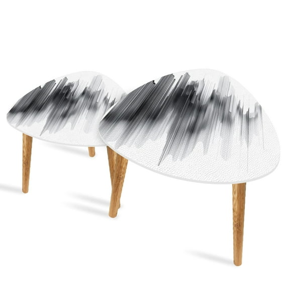 Set of 2 Triangle End Table Contemporary Cursive Script Abstract Scribble Words Abstract Set of 2 Side Tables End Tables, Nesting Tables for Living Room