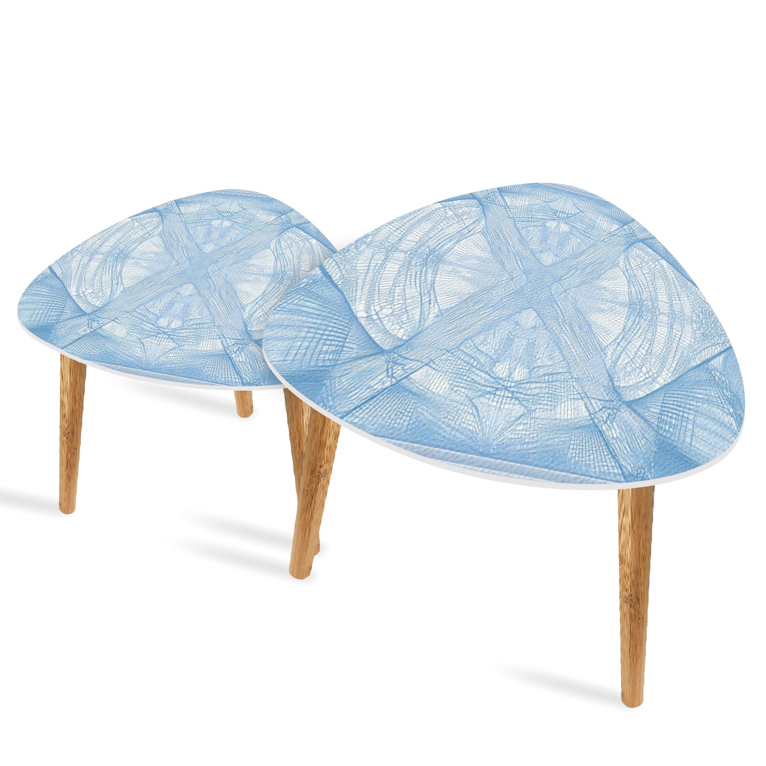 Set of 2 Triangle End Table Holiday Linen Paper Symmetrical Shapes Line ...