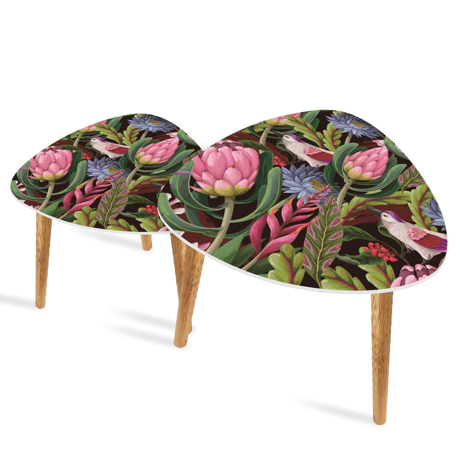 Modern Floral Pattern Table Set of 2 Triangle End Table Seamless pattern protea tropical flowers ...