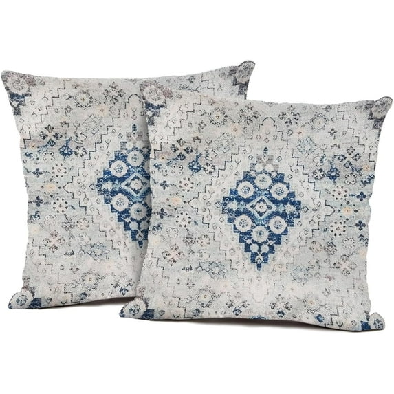 Set of 2 Turkish Persian Boho Throw Pillow Cover, Vintage Print Bohemian Chic Accent Cushion Case for Sofa Couch Bedroom Living Room Decorative, 18x18 inch Boho