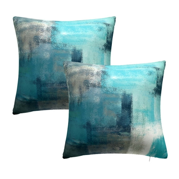 Set of 2 Turquoise and Grey Art Artwork Modern Decorative Gray Home Decorative Throw Pillows Covers Cushion Cover for Bedroom Sofa Living Room 45*45CM - Turquoise