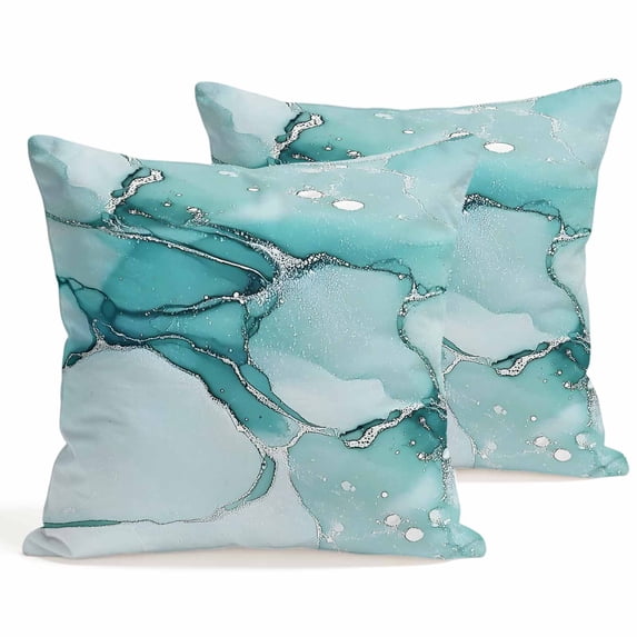 Set of 2 Turquoise Marble Pillow Covers 18x18 Inch, Abstract Modern Fluid Art Decorative Throw Pillow Cases Cotton Cushion Covers for Sofa Couch Bed Living Room Bedroom Home Decor