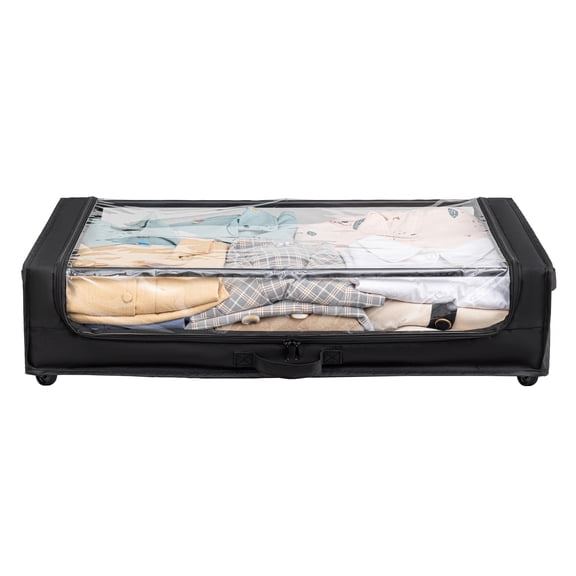 Set of 2 Under-Bed Rolling Storage Container with Transparent Cover, Versatile Space-Saving Design, and Smooth-Glide Multi-Directional Wheels  Ideal for Organizing Clothes, Shoes, and More