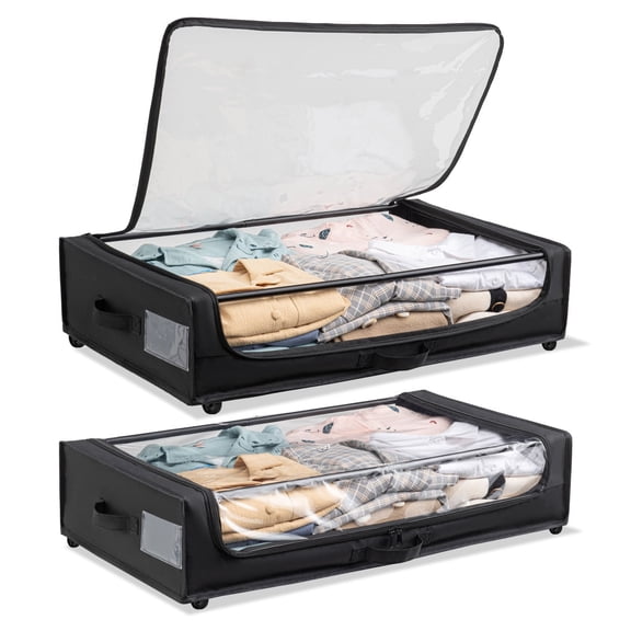 Set of 2 Under-Bed Rolling Storage Container with Transparent Cover, Versatile Space-Saving Design, and Smooth-Glide Multi-Directional Wheels  Ideal for Organizing Clothes, Shoes, and More On-Site
