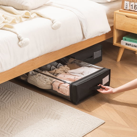 Set of 2 Under-Bed Rolling Storage Container with Transparent Cover, Versatile Space-Saving Design, and Smooth-Glide Multi-Directional Wheels - Ideal for Organizing Clothes, Shoes, and More
