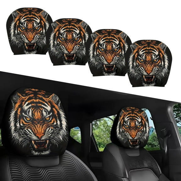 Set of 2 Universal Elastic Headrest Covers Featuring Vibrant Funny Car Graphics - Protects Vehicle Headrests from Stains, Sweat and Abrasion,Keeps Interior Clean & Fresh