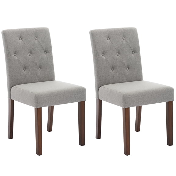 Set of 2 Upholstered Dining Chairs, High Back Design, Soft Linen Fabric, Comfortable Padded Seat & Sturdy Wooden Legs,Ergonomic Support for Kitchen, Dining Room