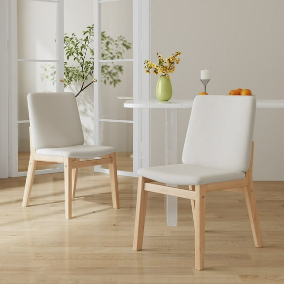 Upholstered Dining Chairs Set of 2, Fabric Kitchen Chairs with Solid Wood Frame for Dining Room