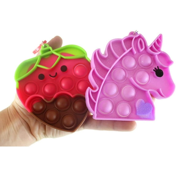 Set of 2 Valentine Bubble Poppers - Strawberry & Unicorn Valentines Day Bubble Popper Fidget Toy - Fun Party Favor Toy - Heart Love - Fun Party Favor Toy (Random Colors)