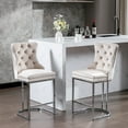 thumbnail image 1 of Set of 2 Velvet Bar Stools, 26"Counter Height Bar Stools, Modern Barstools with Button Back and Rivet Trim, Upholstered Kitchen Island Chairs with Chromed Metal Base Legs,Beige, 1 of 9