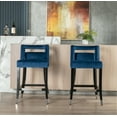 thumbnail image 1 of Set of 2 Velvet Bar Stools with Open Design Backrest, Upholstered High Dining Chairs with Wood Legs and Metal Footrest, 26 inch, for Kitchen Island, Dining Room, Home, Pub, Navy Blue, 1 of 7