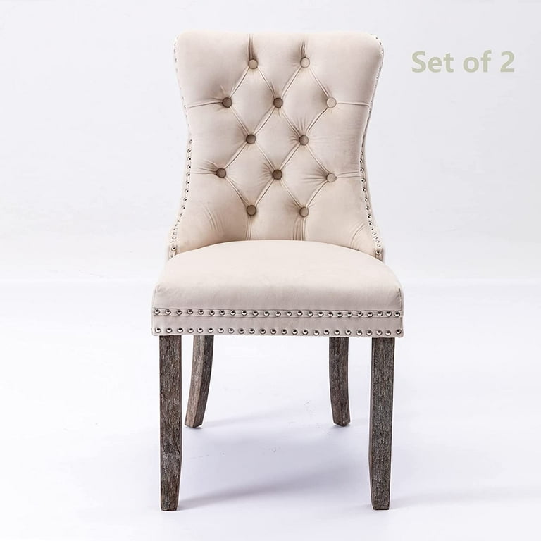 Set of 2 Velvet Fabric Dining Chairs Luxury Tufted Back with