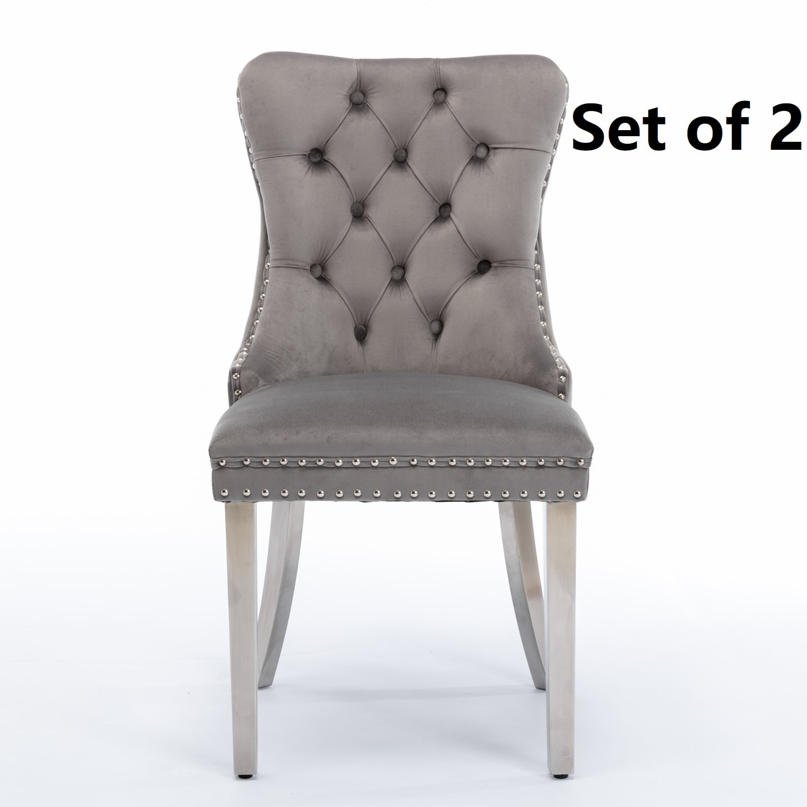 Gray Velvet Upholstered High Back Side Chair with Wood Legs
